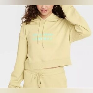 Womens Oversized Cropped Hooded Sweatshirt 'not a phase' Spring Yellow/Green